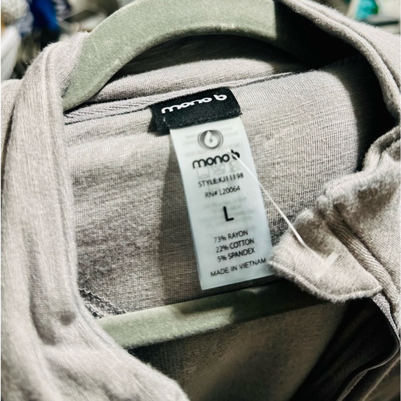 Mono B Jacket Zip Up Workout Long Sleeve Knit Stone GRAY SIZE LARGE NEW - Picture 9 of 16